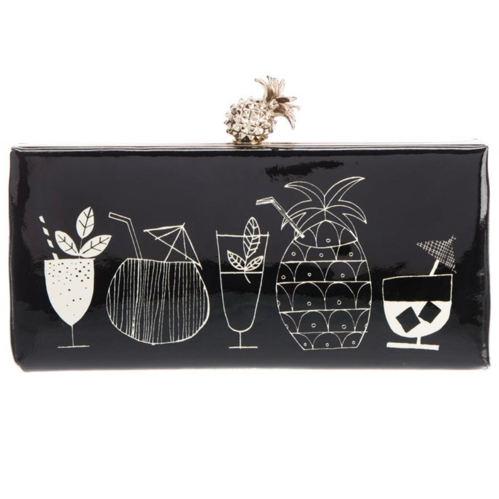 EUC Kate Spade Tiki Bar Cocktail Black Clutch with Pineapple Clasp